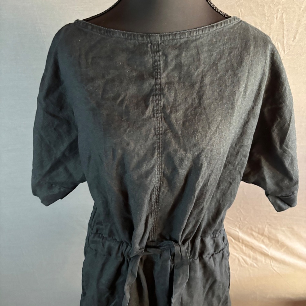 COS‎ Black 100% Linen Short Sleeve Drawstring Wide Leg Jumpsuit Womens Small - Picture 2 of 12